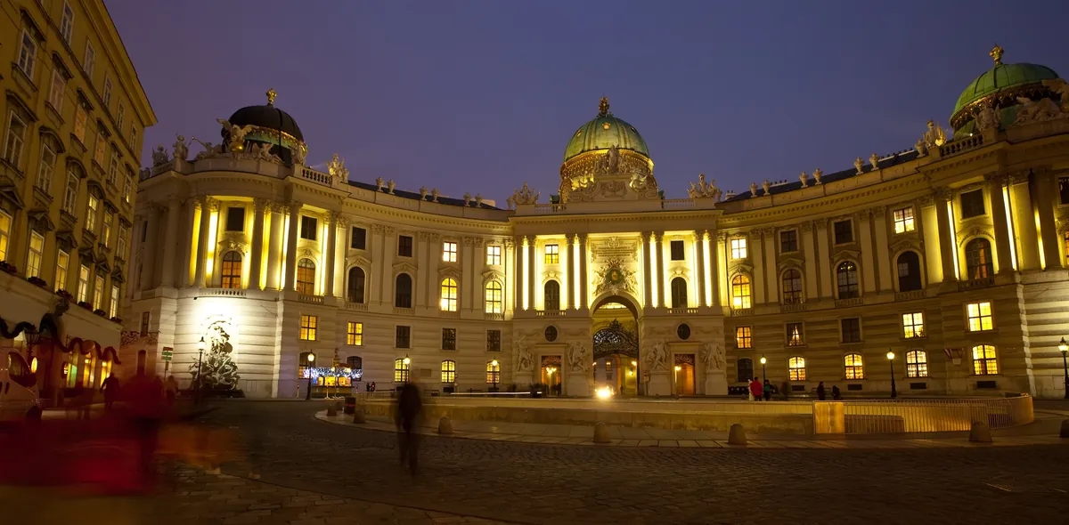The Hofburg palace in Vienna, illuminated at night