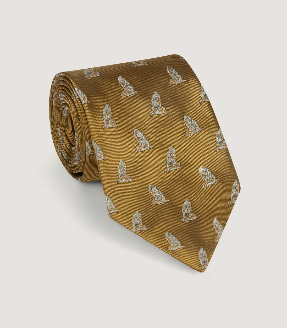 Purdey silk tie with a barn owl motif